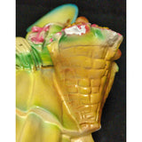 AS-IS 14" Chalkware Bonnet Lady Holding Basket of Flowers Dress Victorian Ceramic Woman Chalk Ware