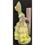 AS-IS 14" Chalkware Bonnet Lady Holding Basket of Flowers Dress Victorian Ceramic Woman Chalk Ware