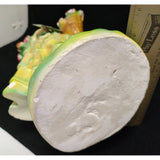 AS-IS 14" Chalkware Bonnet Lady Holding Basket of Flowers Dress Victorian Ceramic Woman Chalk Ware