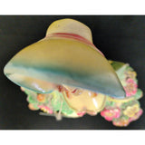 AS-IS 14" Chalkware Bonnet Lady Holding Basket of Flowers Dress Victorian Ceramic Woman Chalk Ware