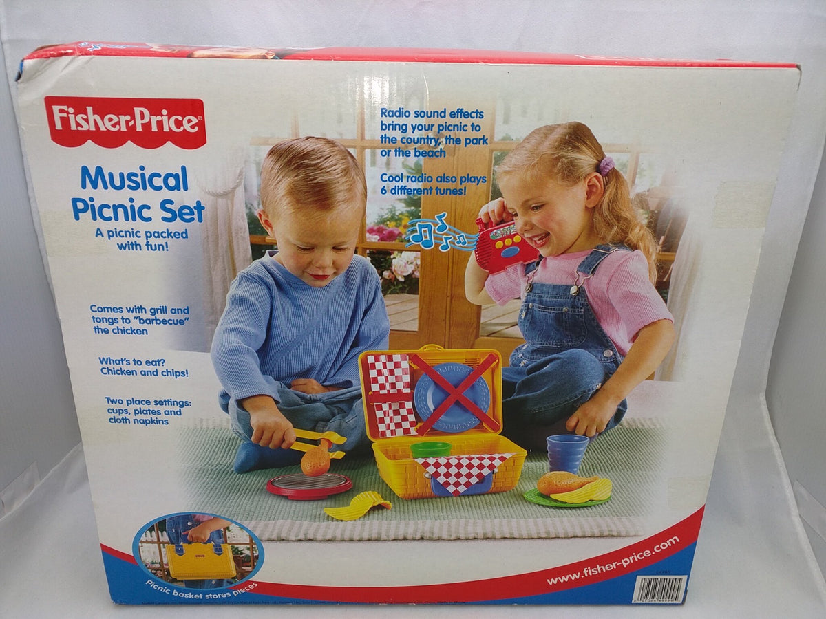 NEW FisherPrice Musical Picnic Basket Set Radio Grill Food toy Sound