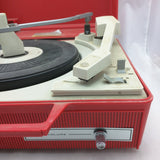 AS-IS Orange Red Portable GE Record Player LP Automatic Solid State Suitcase Vintage