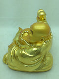 10x7 Golden Laughing Buddha Gold Smiling Statue Figure Resin Laying Down Resting