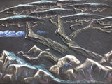Velvet Painting Embossed Ocean Tree Rocks Moon