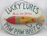 Lucky Lures Wood Fishing Sign Paw Paw Bait Make em Strike