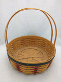 2002 10x3 Round Easter Longaberger Basket Red Black Woven 2 Fixed Handle
