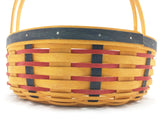 2002 10x3 Round Easter Longaberger Basket Red Black Woven 2 Fixed Handle