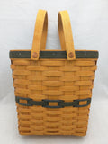 2000 9x5x9 Green Band Double Swing Handle Longaberger Basket Woven Oval Rectangle