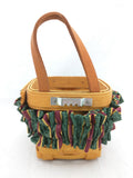 1999 4x4x3.5 Ribbon Wall Small Longaberger Basket Woven Leather Hanger Square