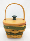 1999 4x4x3 Mini Picnic Shamrock Wood Lid Protector Longaberger Basket Lots of Luck Green Bands Square