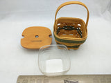 1999 4x4x3 Mini Picnic Shamrock Wood Lid Protector Longaberger Basket Lots of Luck Green Bands Square