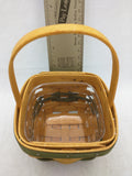 1999 4x4x3 Mini Picnic Shamrock Wood Lid Protector Longaberger Basket Lots of Luck Green Bands Square