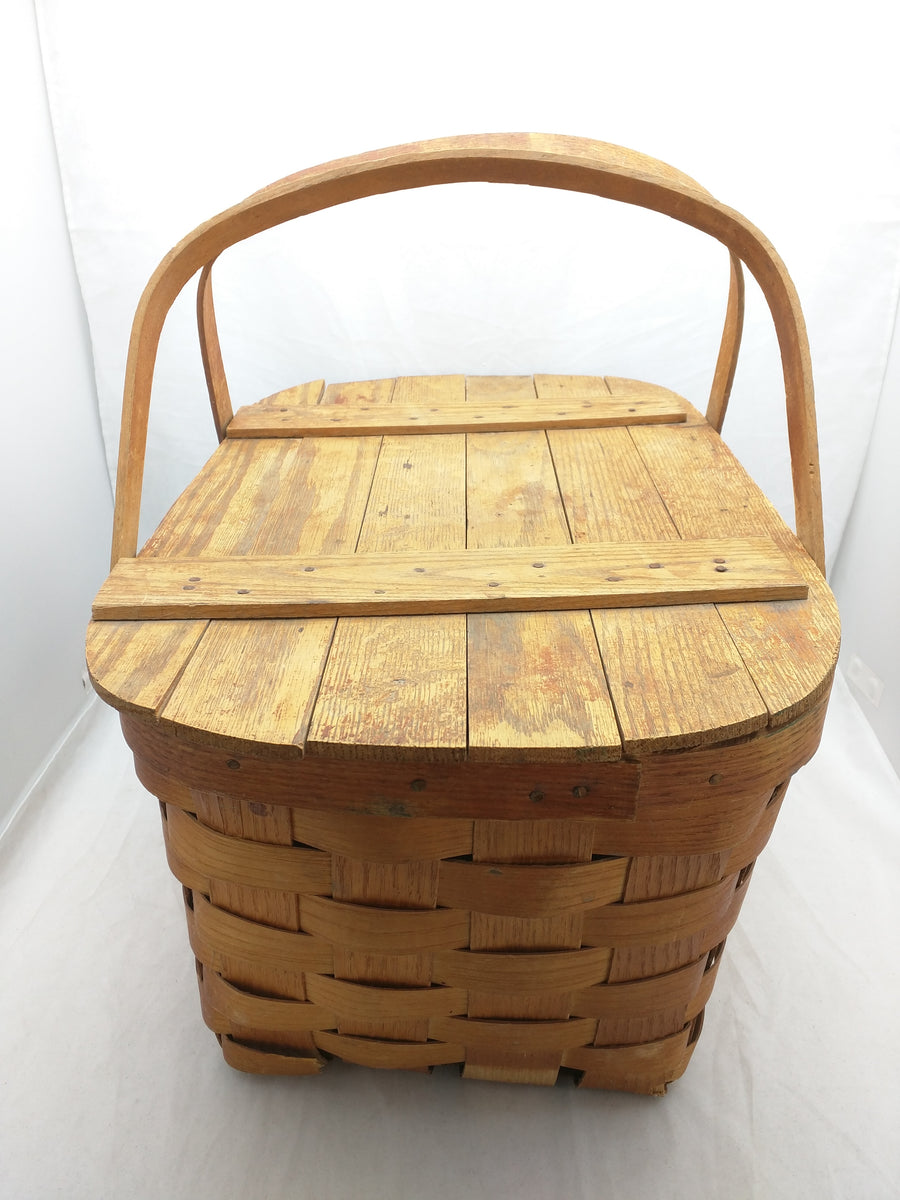 18x11.5x9 WovNWood Jerywil Picnic Wicker Basket Hinge Lid Vintage