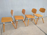 4 Hill Rom Chairs Mid Century Wood Plywood Backs Metal Office School Kitchen