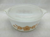 WHITE W/LID Pyrex GOLD BUTTERFLY 1.5 PT Butterscotch 472 CASSEROLE Handle VTG 1972
