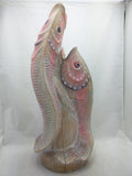 20" Log Two Salmon Chainsaw Carving Koi Carp Fish Trunk Wood Wooden Statue Art