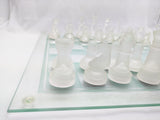 Chess Checkers 14" Frosted Clear Set Glass Board