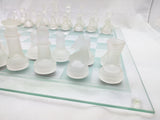 Chess Checkers 14" Frosted Clear Set Glass Board