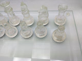 Chess Checkers 14" Frosted Clear Set Glass Board