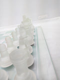 Chess Checkers 14" Frosted Clear Set Glass Board