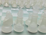Chess Checkers 14" Frosted Clear Set Glass Board