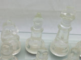 Chess Checkers 14" Frosted Clear Set Glass Board
