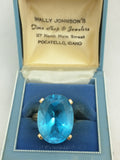 10K Gold CID Blue Topaz Ring 8.9 grams Huge Oval Cut Vintage