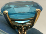 10K Gold CID Blue Topaz Ring 8.9 grams Huge Oval Cut Vintage