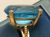 10K Gold CID Blue Topaz Ring 8.9 grams Huge Oval Cut Vintage