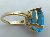 10K Gold CID Blue Topaz Ring 8.9 grams Huge Oval Cut Vintage