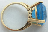 10K Gold CID Blue Topaz Ring 8.9 grams Huge Oval Cut Vintage