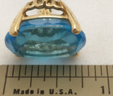 10K Gold CID Blue Topaz Ring 8.9 grams Huge Oval Cut Vintage