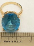 10K Gold CID Blue Topaz Ring 8.9 grams Huge Oval Cut Vintage