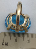 10K Gold CID Blue Topaz Ring 8.9 grams Huge Oval Cut Vintage