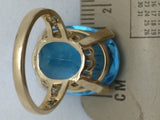 10K Gold CID Blue Topaz Ring 8.9 grams Huge Oval Cut Vintage