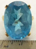10K Gold CID Blue Topaz Ring 8.9 grams Huge Oval Cut Vintage