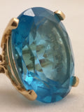 10K Gold CID Blue Topaz Ring 8.9 grams Huge Oval Cut Vintage