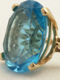 10K Gold CID Blue Topaz Ring 8.9 grams Huge Oval Cut Vintage