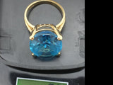 10K Gold CID Blue Topaz Ring 8.9 grams Huge Oval Cut Vintage