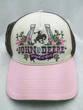 New Horseshoe John Deere Cowgirl at Heart Hat Pink Cream Brown Mesh Cap Snapback