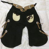 22"waist? Kids Chaps Cowboy Fur Pockets Youth Real Leather Black Halloween Costume