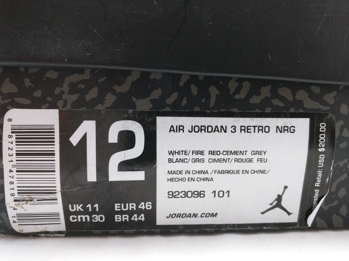Nike Air Jordan 3 Retro NRG White Cement Free Throw Line 923096 