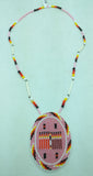 Native American Medallion HAND BEADED Necklace Shoshone Bannock TRIBE Stick Game ID Pink