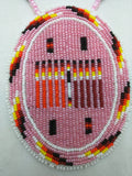 Native American Medallion HAND BEADED Necklace Shoshone Bannock TRIBE Stick Game ID Pink