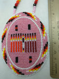 Native American Medallion HAND BEADED Necklace Shoshone Bannock TRIBE Stick Game ID Pink