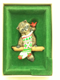 Raccoon Surprises 1982 Hallmark Ornament Christmas Stocking Red Bird 3"