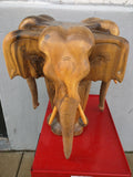 Log 24X21" Elephant 3 Head Carved Art Table Wood Carving African Spirit Animal Wooden
