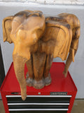 Log 24X21" Elephant 3 Head Carved Art Table Wood Carving African Spirit Animal Wooden