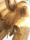 Log 24X21" Elephant 3 Head Carved Art Table Wood Carving African Spirit Animal Wooden