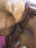 Log 24X21" Elephant 3 Head Carved Art Table Wood Carving African Spirit Animal Wooden